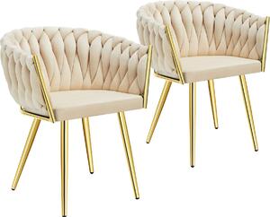 Tectake® Set jídelní židle Astano čalouněná, se sametovým potahem, pletený vzor 60,5 x 55 x 75 cm