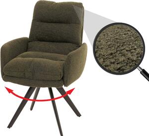 Jídelní židle HWC-G66, kuchyňská židle židle, otočná automatická poloha látka/textil bouclé MVG zelená, s područkou