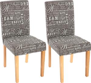 Sada 2 židlí do jídelny Kuchyňská židle Littau textil s nápisem, šedá, světlé nohy