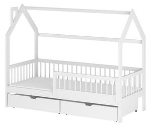 Bílá domečková dětská postel z borovicového dřeva s úložným prostorem 70x160 cm Oskar - Lano Meble