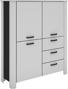 ByLIVING Highboard FARO / Bílá, černá horní deska / Vzhled s cvočky / 3 dvířka a 3 zásuvky / Nastavitelné police / Spousta úložného prostoru / Příborník / Komoda / Rozměry: š 160, v 84, hl 40 cm