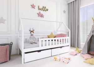 Bílá domečková dětská postel z borovicového dřeva s úložným prostorem 80x180 cm Domi - Lano Meble