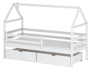Bílá domečková dětská postel s úložným prostorem 80x180 cm Aron - Lano Meble