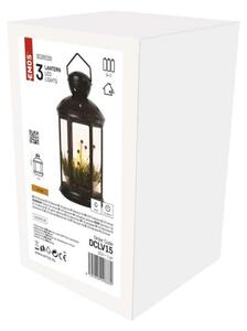EMOS LED dekorace - vánoční lucerna se svíčkami černá, 35,5 cm, 3x C, vnitřní, vintage DCLV15