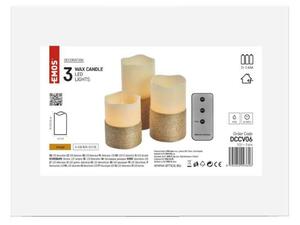 EMOS LED dekorace - vosková svíčka omotaná provázkem, 3x AAA, vnitřní, vintage, 3 ks, ovladač DCCV06