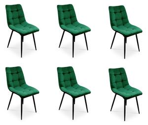 Bettso - 6x židle do jídelny Sada 6 židlí do jídelny Židle do kuchyně Čalouněná židle Designová židle s opěradlem, se sametovým sedákem, kovový rám -BEN Tmavě zelená / černé nohy