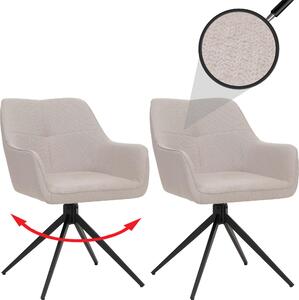 Sada 2 jídelních židlí HWC-O47, područky kuchyňských židlí, otočné automatické vracení, látka/textil (270g/m²) krémově bílá