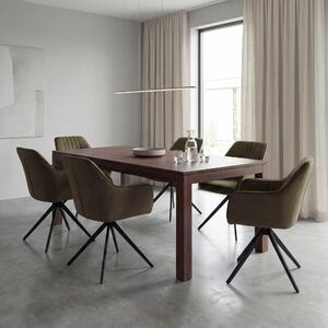 Sada 6 kusů jídelních židlí HWC-L79, kuchyňské židle s opěrkou, židle s područkami, otočné, automatická poloha, látka/textil zelená