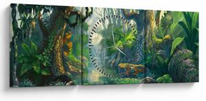 Obraz - Ilustrace tropického lesu (s hodinami) (90x30 cm)