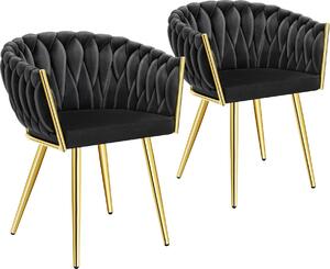 Tectake® Set jídelní židle Astano čalouněná, se sametovým potahem, pletený vzor 60,5 x 55 x 75 cm