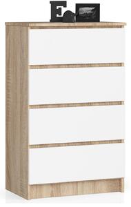 Ak furniture Komoda Kuba 60 cm - 4 šuplíky dub sonoma/bílá
