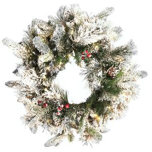 Zasněžený osvícený vánoční věnec ⌀ 55 cm bílý WHITEHORN