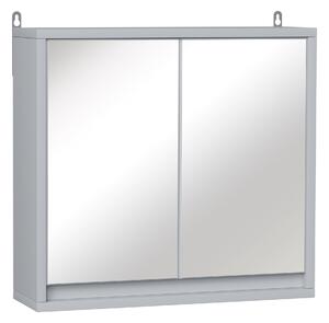 HOMCOM Koupelnová skříňka se zrcadlem, 2 dveře a nastavitelná polička, závěsný koupelnový nábytek pro moderní toaletu 48x14.5x45 cm Šedá | Aosom