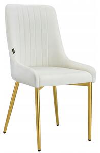 Sametová čalouněná židle - krémová barva se zlatými kovovými nohami a svislým ozdobným prošitím | Elegantní jídelní židle v glamour designu Queen