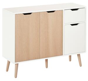 HOMCOM Moderní komoda se 3 dvířky a zásuvkou 90x30x72 cm Bílá a přírodní dřevo | Aosom