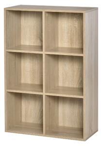 HOMCOM Knihařský regál se 3 policemi a 6 úložnými boxy do obývacího pokoje, ložnice, kanceláře 65,5x30x97,5 cm Dub | Aosom