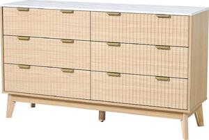 SucceBuy komoda se 6 zásuvkami a ochranou proti překlopení, moderní minimalistická skříňka (399 x 1372 x 813 mm) do obývacího pokoje, ložnice a předsíně (světlé dřevo)