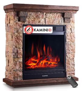 KAMINIO Elektrický krb JUAN – Elektrický stojací krb v kamenném vzhledu s topením, 3D efektem plamenů, dálkovým ovládáním (béžový)