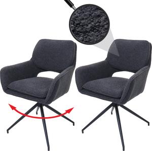 Sada 2 jídelních židlí HWC-N74, kuchyňská židle, otočná s automatickým návratem, tkanina bouclé (540 g/m²) Oeko-Tex tmavě šedá