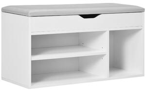 HOMCOM Botník se sedadlem, regály, zásuvkou a polstrováním, dvouúrovňový pro předsíně a haly, moderní, max. zatížení 120 kg, 80x30x43 cm, bílý | Aosom