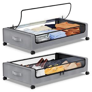 Úložné boxy pod postelí s víkem a kolečky, multifunkční úložné boxy na oblečení v ložnici, dobře viditelné, prachotěsné zásuvky organizéru pod postelí s přenosným madlem