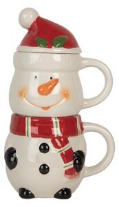 Keramický hrnek sněhulák s víčkem - 13*9*22 cm / 300 ml / 375 ml - Clayre & Eef