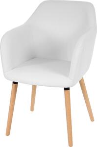 Jídelní židle Malmö T381, židle kuchyňská židle, retro design 50. let Imitace kůže, bílá, světlé nohy