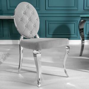 Riess-ambiente Elegantní židle MODERN BAROCK ušlechtile šedý samet s knoflíky nerezové nohy jídelní židle jídelní židle