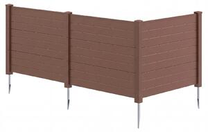 COSTWAY 3dílný zahradní plot 122 x 95 cm, plot se 4 sloupky, plot pro ochranu soukromí z PP a kovu, zasouvací lamelový plot, volně stojící plot pro ochranu soukromí, hnědý
