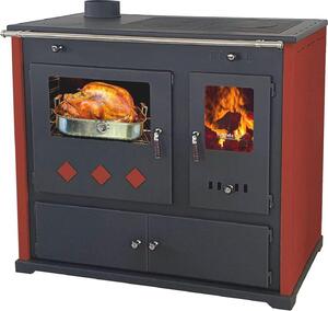 EEK A+ Kuchyňský sporák Practik LUX bordeaux, levé provedení - 9,5 kW, externí přívod vzduchu - kontinuální spalování