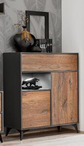Komodee, 3D Příborník Orvieto, Dub/Antracit, Šířka 100 cm x Výška 113,5 cm x Hloubka 40 cm, LED, do Obývacího Pokoje, Ložnice