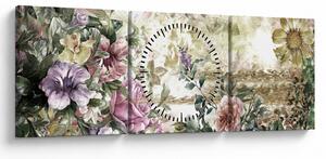 Obraz - Designové květiny (s hodinami) (90x30 cm)