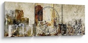 Obraz - Umělecky ztvárněné město (s hodinami) (90x30 cm)