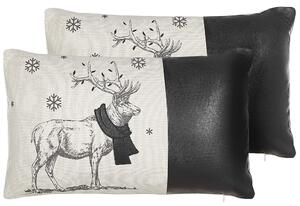 Sada 2 dekorativních polštářů s vánočním motivem 30 x 50 cm černé/bílé SVEN