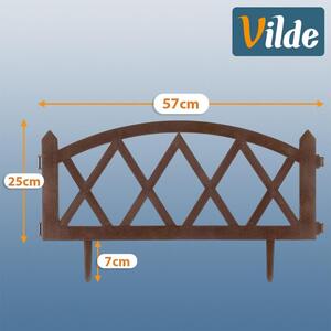 Vilde | Ohraničení záhonu - Sada 12 ks - 57x25 cm - Odolné vůči povětrnostním vlivům - Plast - Zahradní plot hnědý