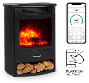 Klarstein Elektrický krb, elektrické ohřívače do obývacího pokoje a interiéru, elektrický krb s LED plameny a ovládáním pomocí aplikace, volně stojící krb, ventilátorový ohřívač s časovačem, termostat, ohřívač 1800 W
