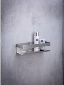 Stříbrná samodržící koupelnová polička z nerezové oceli v matně stříbrné barvě Genova – Wenko