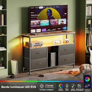 Multifunkční nábytek komoda, TV komoda v barevné paletě tygří kůže s černými látkovými zásuvkami, LED osvětlením, úložným toaletním stolkem a úložnou kuchyňskou skříňkou ，137cm