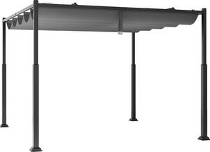 COSTWAY pergola s posuvnou střechou, 3,1x3,1m pavilon vodotěsný stabilní zimě odolný, zahradní pavilon s robustními kovovými sloupy