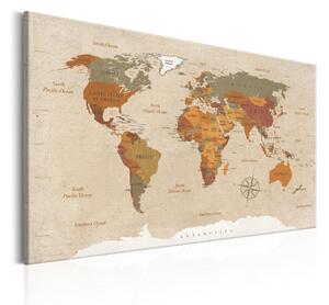 Nástěnka s mapou světa Bimago Beige Chic, 90 x 60 cm