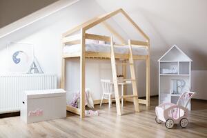 Dětská vyvýšená postel z masivu DOMEČEK - TYP A 200x90 cm