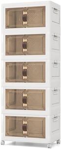 COSTWAY Skládací box s víkem, úložný box 316 L, sada 5 stohovatelných plastových boxů, 59,5 x 37,5 x 170 cm, bílý