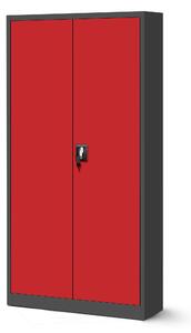 Plechová skříň JAN H, 900 x 1950 x 400 mm, antracitovo-červená