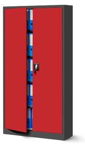 JAN NOWAK Plechová policová skříň model JAN 900x1850x400, antracitovo-červená