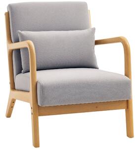 HOMCOM Lounge Křeslo Nordic Křeslo Obývací Pokoj S Rukama Polštář a Rám z Kaučukovníku pro Ložnici Nosnost 120 kg 61x78x76 cm Šedé | Aosom