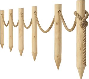 TIMBERMIK Dřevěný Plot 6× Dřevěný Kůl Ø8×120 cm + 12 m Jutového Lana Neimpregnovaný Staketový Plot Zahradní Plot Plotové Prvky Z Masivního Dřeva