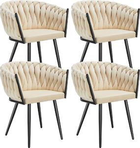 Tectake® Set jídelní židle Astano čalouněná, se sametovým potahem, pletený vzor 60,5 x 55 x 75 cm