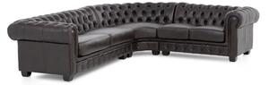 Rohová sedací souprava Chesterfield z pravé kůže, hnědá – 294×263×74 cm