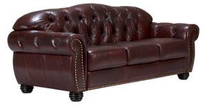 Pohovka Chesterfield Hereford 3místná z pravé kůže, červená – 224×96×94 cm