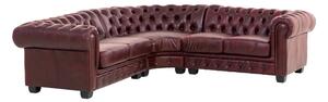 Rohová sedací souprava Chesterfield z pravé kůže, červená – 236×236×74 cm